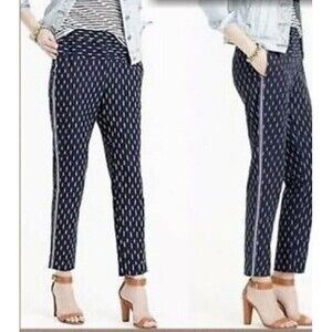 J. CREW Pants Women 10 Blue Pull On Ikat Metallic Tux Stripe Crop Boho C5538